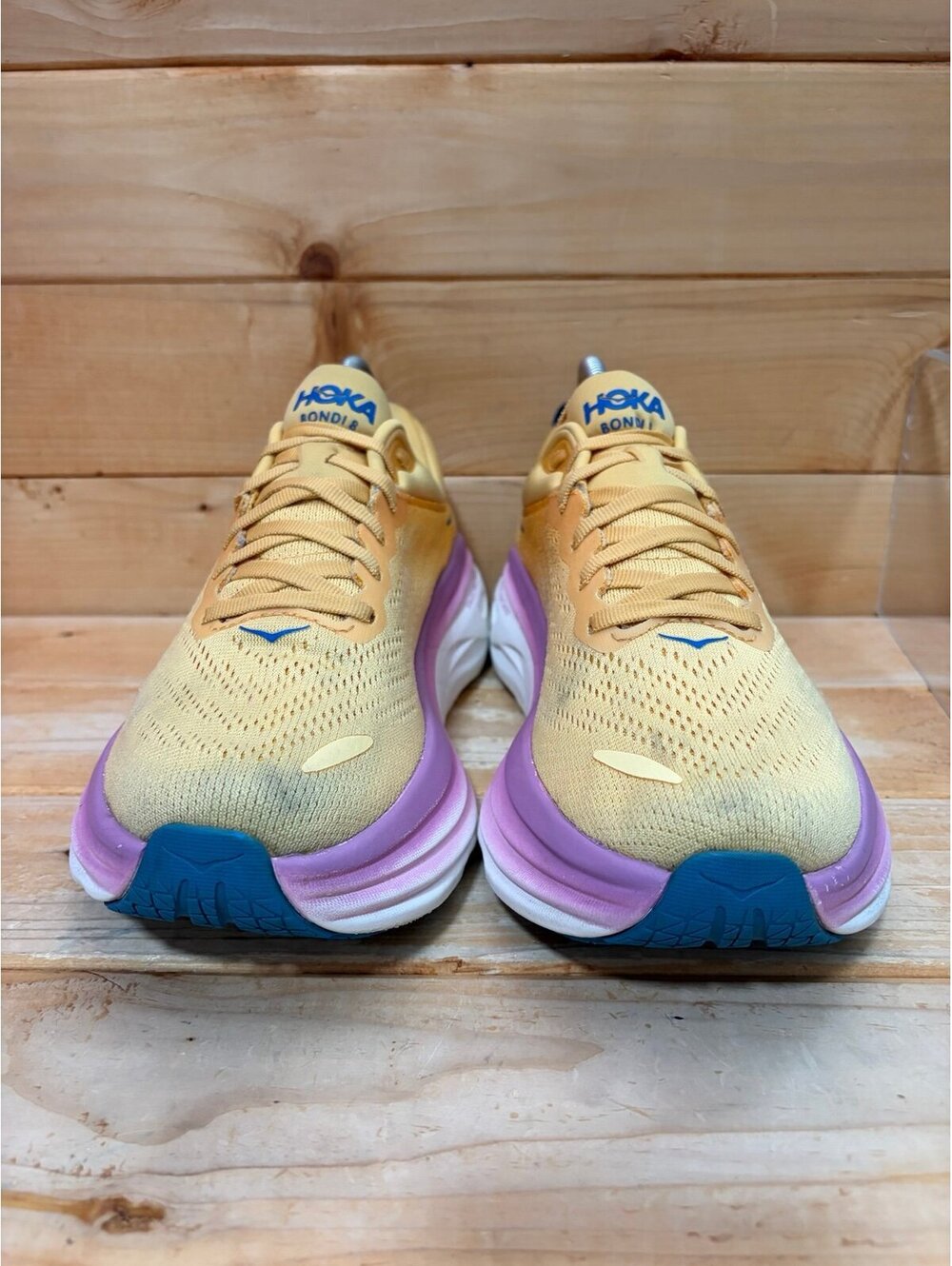 HOKA Bondi 8 Shoes Yellow Purple Running Road Cushion 1127952 Womens size 9B - Picture 3 of 6